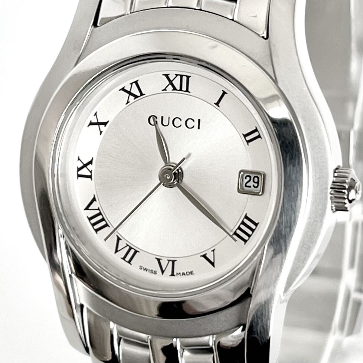 【稼働】磨き済み グッチ GUCCI 5500L レディース 腕時計 美品 電池新品 シルバー文字盤 s2275