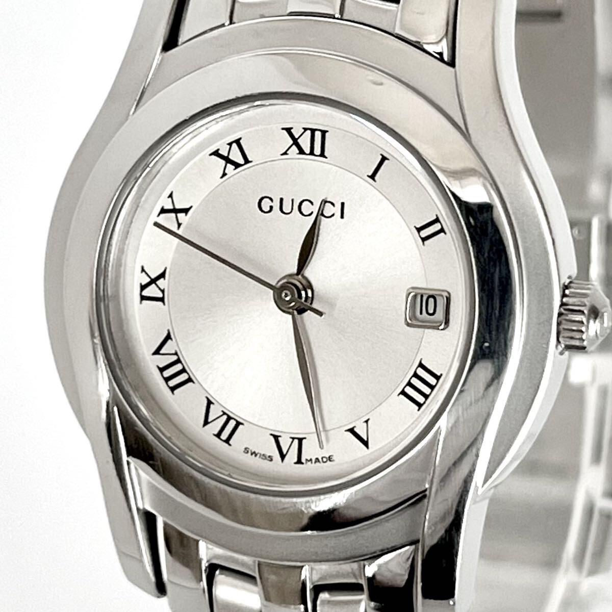 【稼働】磨き済み グッチ GUCCI 5500L レディース 腕時計 美品 電池新品 シルバー文字盤 s2274