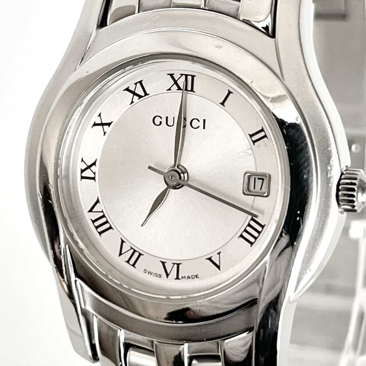 【稼働】磨き済み グッチ GUCCI 5500L レディース 腕時計 美品 電池新品 シルバー文字盤 s2287