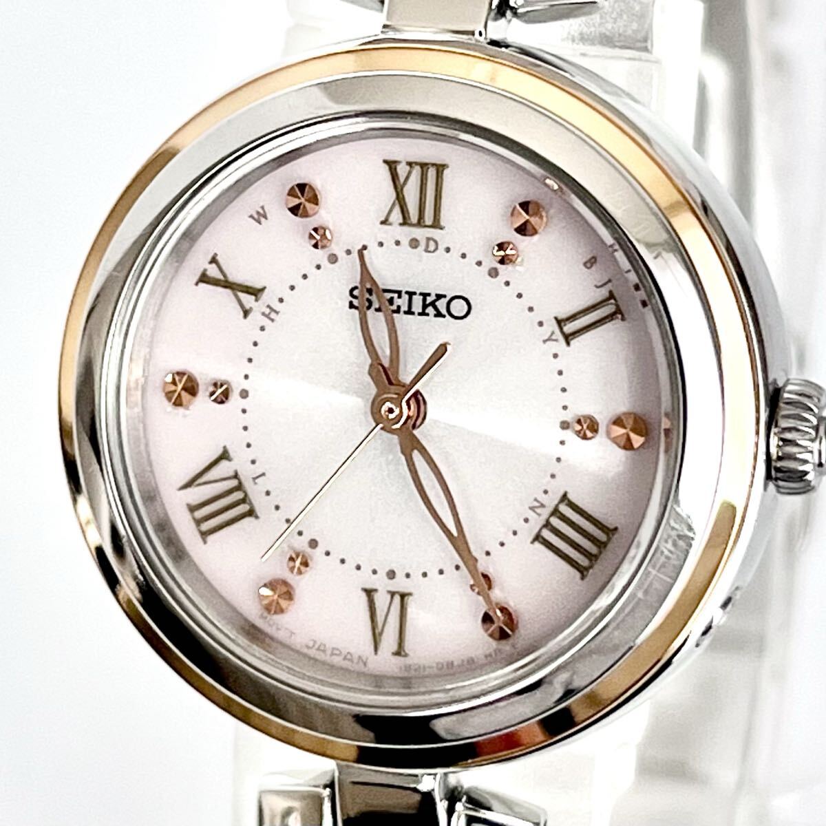 【稼働】磨き済み セイコー SEIKO レディース 腕時計 電波ソーラー 美品 ピンク文字盤 ゴールド s2290