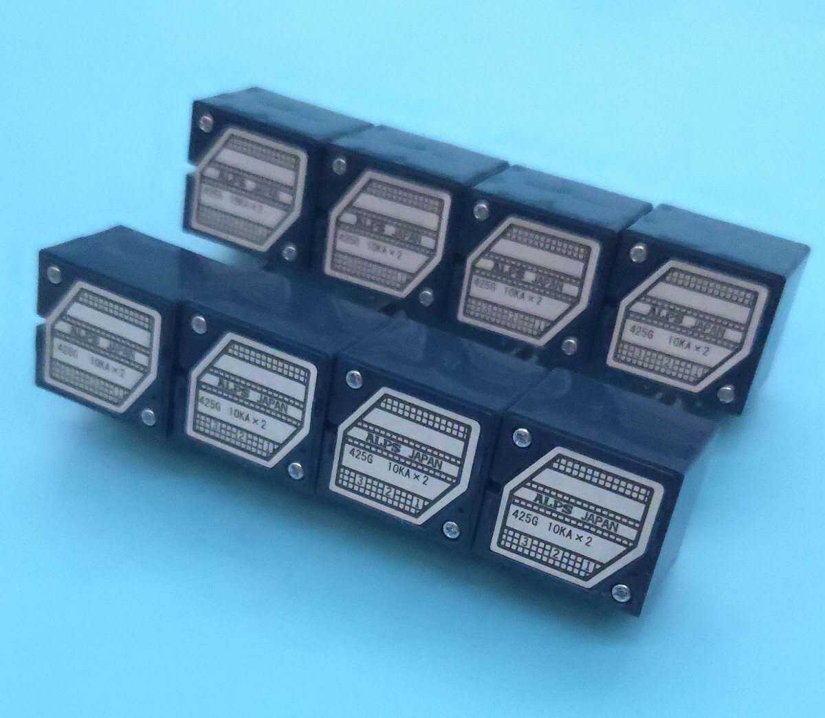 送料無料30日保証 基板おまけ有 10K 8個新品正規品 アルプス ALPS 2連 ボリューム クリックなし RK27 15A 溝軸 操作部25mm Aカーブ