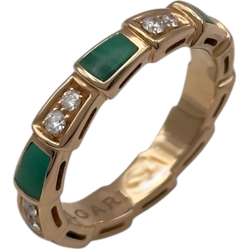 ブルガリ BVLGARI セルペンティヴァイパーリング ピンクゴールド Au750 マラカイト ジュエリー 中古