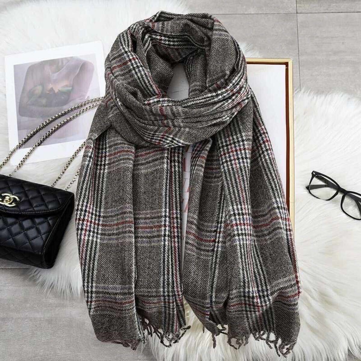 カシミア100％英国”25グレンチェック”黒白〇*:..azu00c