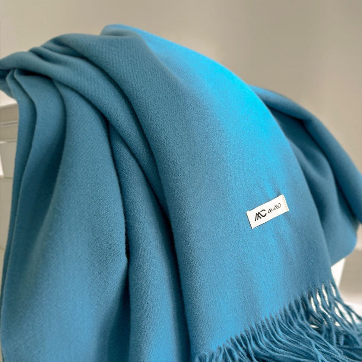 sale☆カシミア100％英国”ストール”36cerulean blue〇*:..azu00c