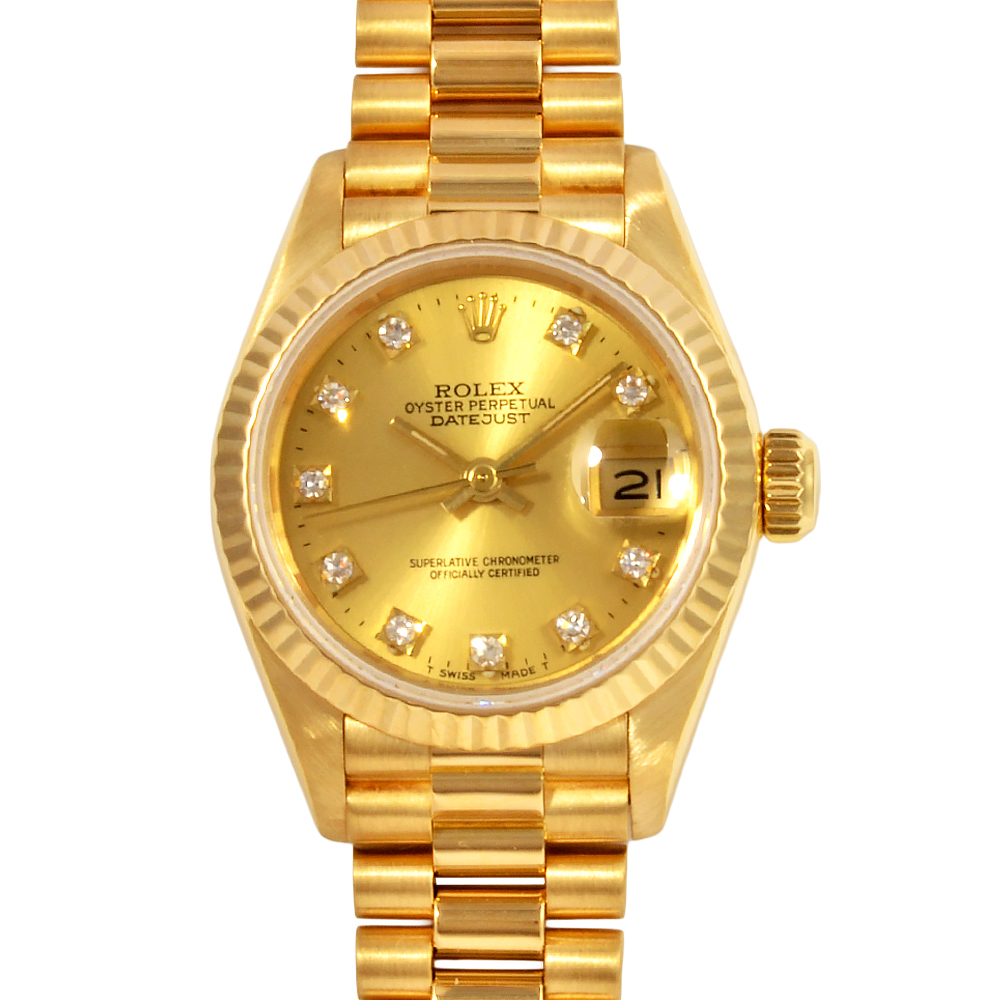 ロレックス ROLEX 69178G デイトジャスト L番 腕時計 シャンパン文字盤 金無垢 K18YG 10Pダイヤ レディース