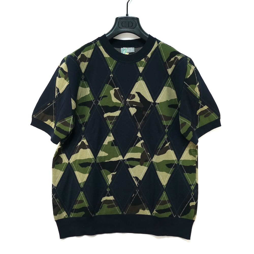 DIOR HOMME ディオールオム 半袖 カモフラージュ ダイヤモンドニット アーガイルニット クルーネック コットン ウール size:S 663M688ZT726