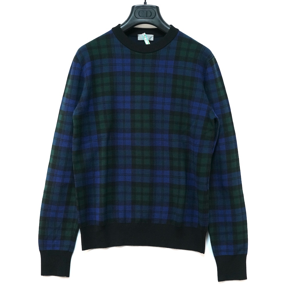 DIOR HOMME ディオールオム クルーネック ニット セーター ヴァージン ウール タータンチェックネイビー XXS 533M610ZT765