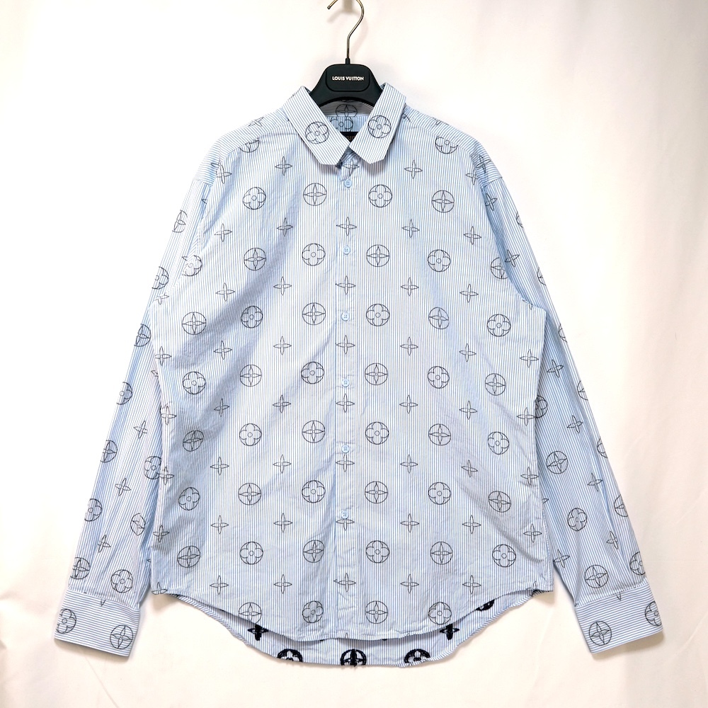 21SS LOUIS VUITTON ルイヴィトン モノグラム プレイズドグラフィック ストライプ 長袖 シャツ ライトブルーXXLサイズ RM211M ZQL HKS17W