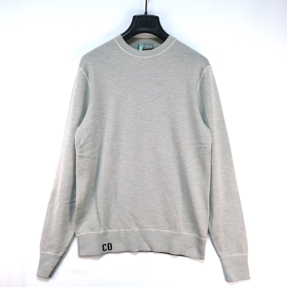 DIOR HOMME ディオールオム ハイゲージ ウール クルーネック ニット トップス CD ロゴ グレー XSサイズ 663M622ZT535