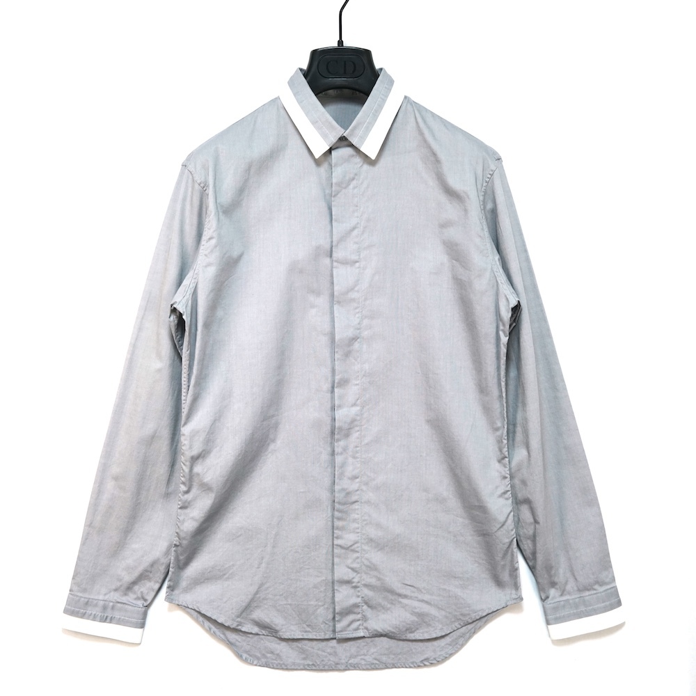DIOR HOMME ディオール オム 長袖 コットン シャツ ドレスシャツ グレー 37サイズ 533C515Z3251