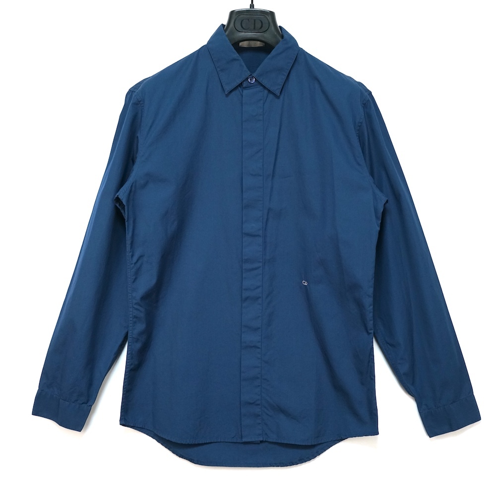 DIOR HOMME ディオール オム 長袖 コットン シャツ ドレスシャツ CDロゴ ネイビー 37サイズ 163C501B1581