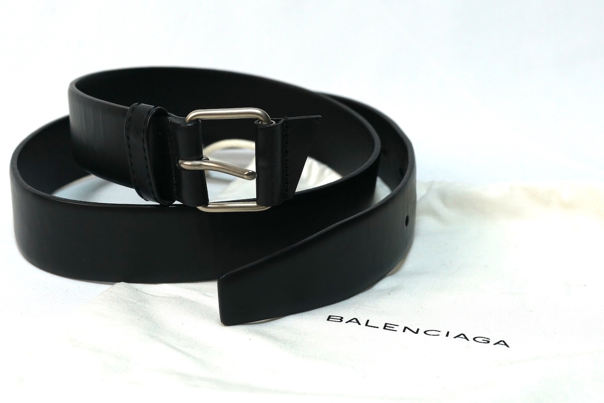 BALENCIAGA バレンシアガ 30MM レザー ベルト ブラック シルバー 215020‐1000‐1‐505293‐85