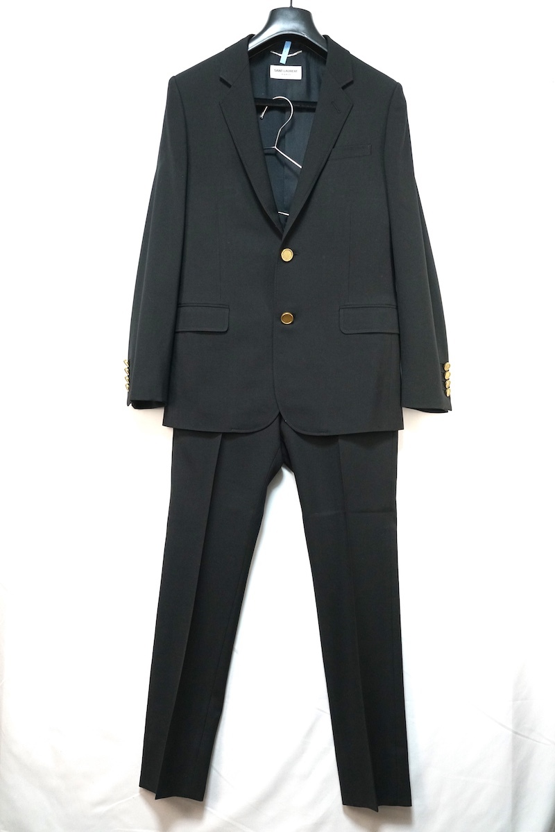 SAINT LAURENT PARIS サンローラン パリ ノッチドラペル 2B セットアップ テーラードジャケット ブレザー スラックス 44サイズ ブラック