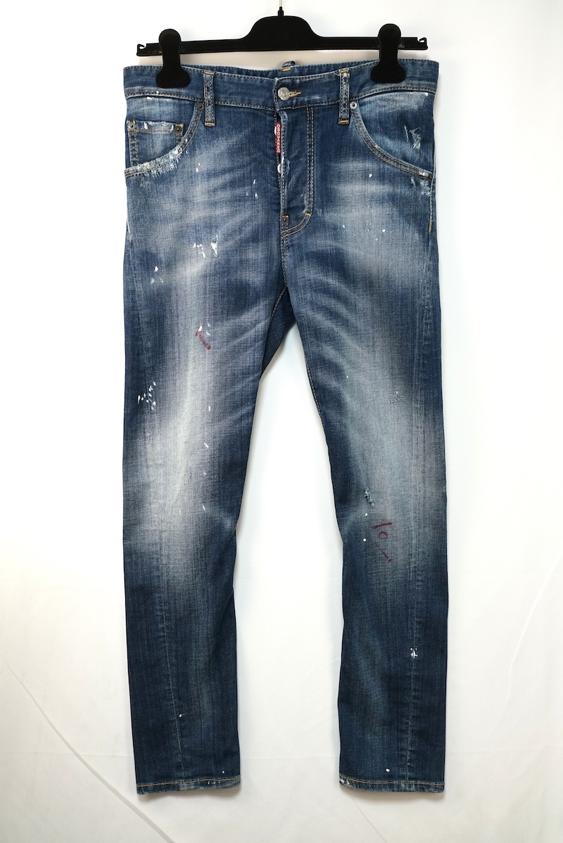 DSQUARED2 ディースクエアード ダメージ ペンキ加工 ジーンズ コットン ボタンフライ 42サイズ S71LA0669 S30342