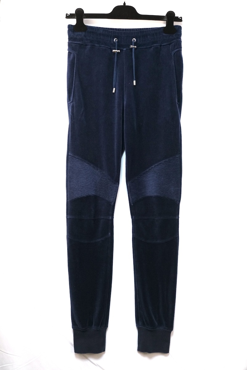 BALMAIN バルマン ベルベット バイカー スウェット パンツ ネイビー アーカイブ XSサイズ W5HJ583B970