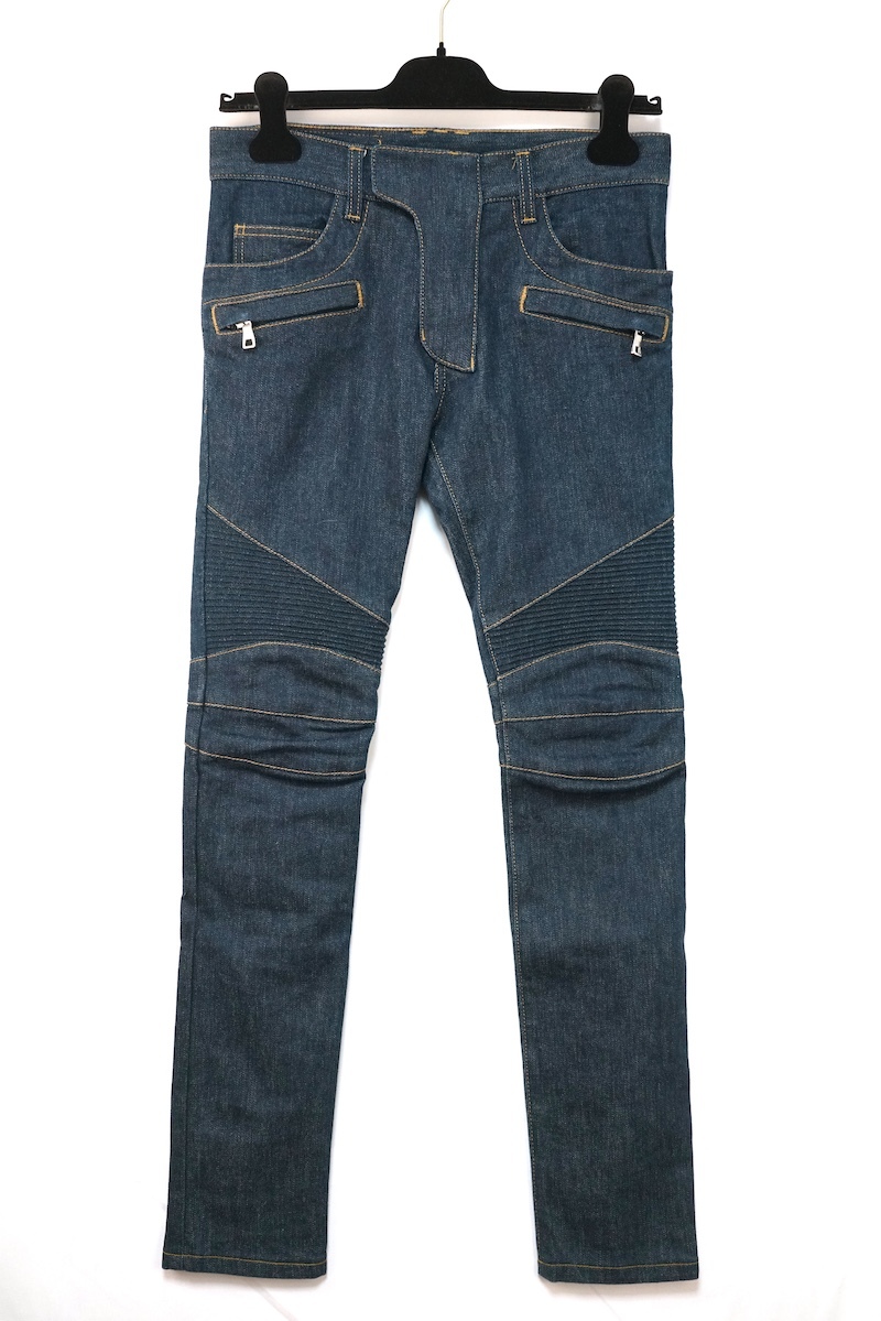 BALMAIN バルマン スリム バイカー リジット デニム パンツ インディゴ デニム 27サイズ POHT551D204