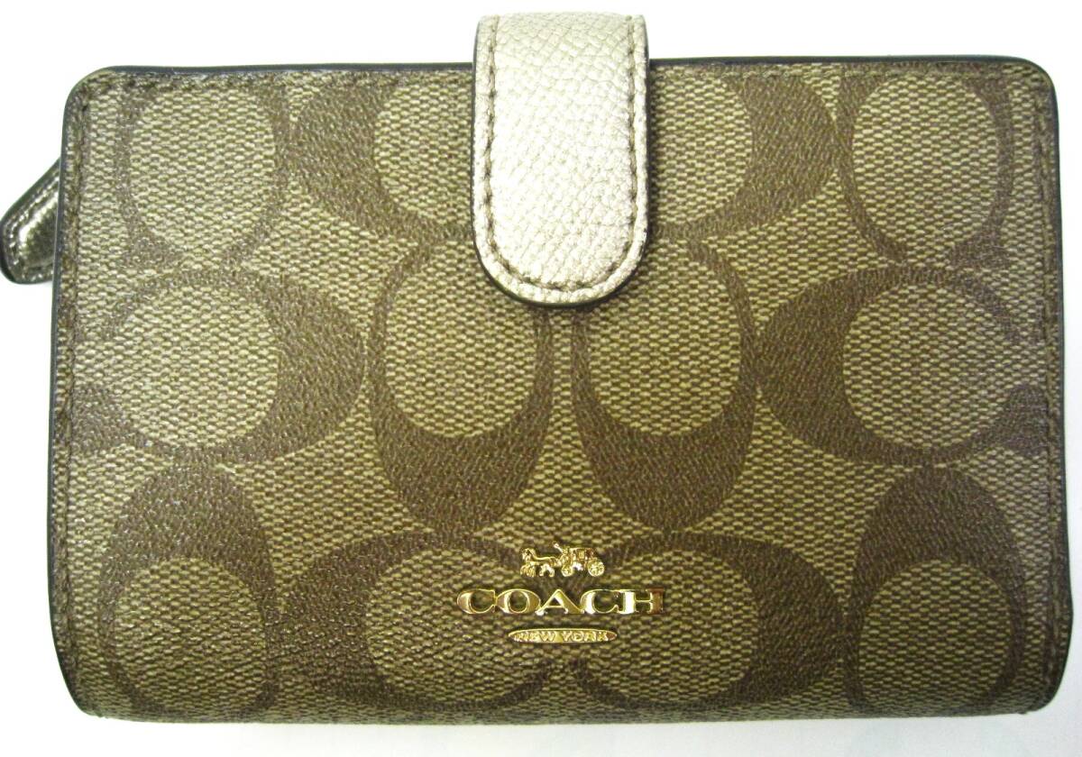 【東京 谷中 質屋おぢさん】美品 コーチCOACH 本革 ２つ折り 財布 ウォレット L字ファスナー小銭入付
