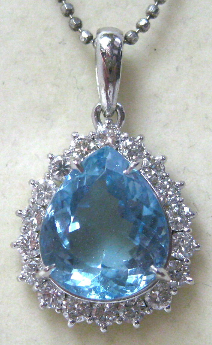 【東京 谷中 質屋おぢさん】極美品Pt900プラチナ ペンダント アクアマリン4.78ctダイヤ0.81ct