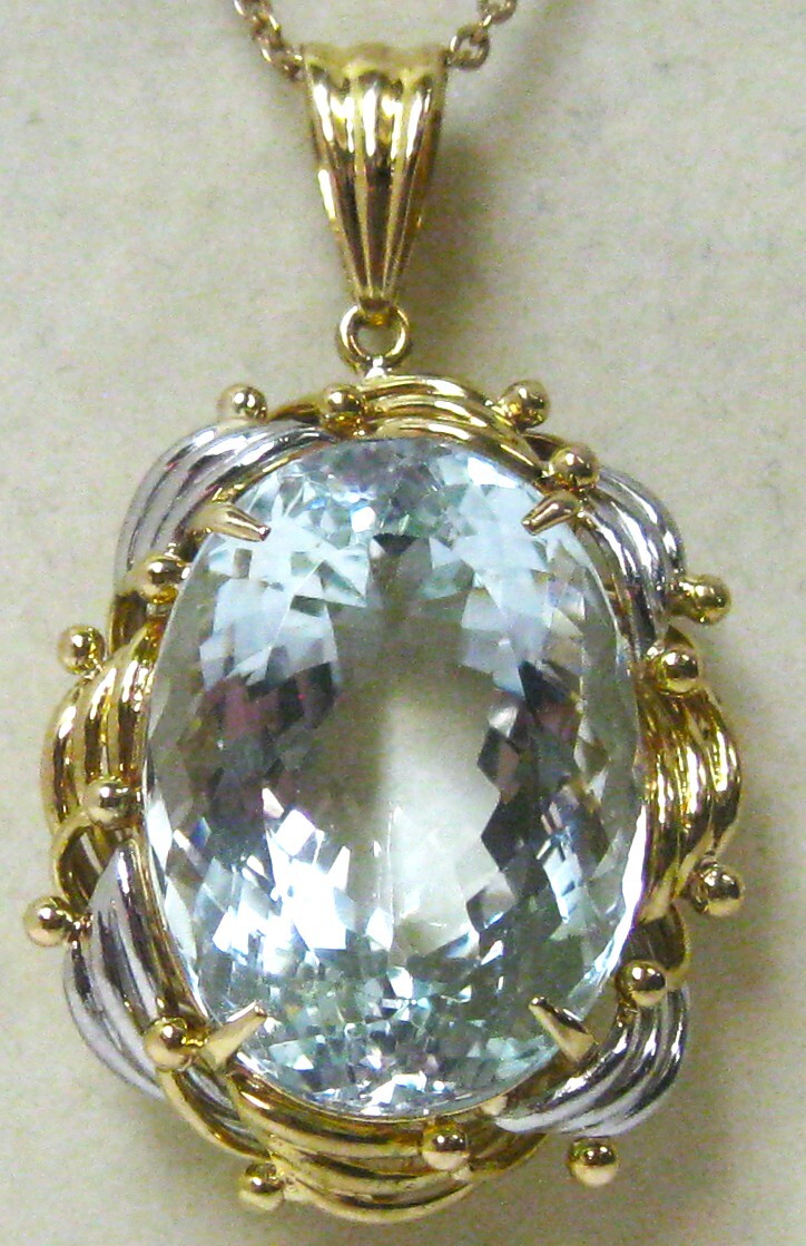 【東京 谷中 質屋おぢさん】極美品K18Pt900 18金プラチナ ペンダント巨大アクアマリン30.80ct
