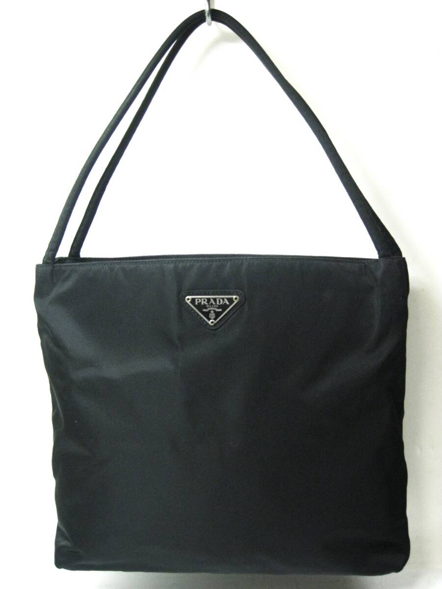 【東京 谷中 質屋おぢさん】 美品 プラダPRADA人気のセミショルダー トート バッグ 三角 ロゴ プレート