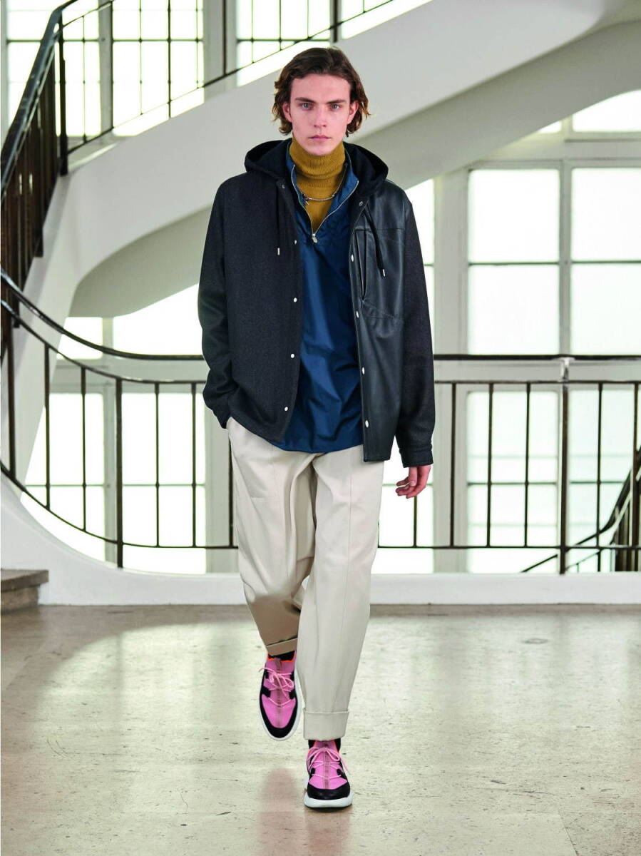 エルメス 2021AW コレクションLOOK ウール×カシミア× カウレザー 国内正規新品 定価130万円 パーカー コート ジャケット サイズ46