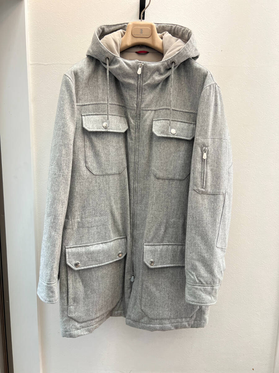 ブルネロクチネリ 超稀少 定価130万円 モッズ ミリタリー フーテッド ダウン コート 極上ウール カシミア紐 国内正規極美品 サイズL 