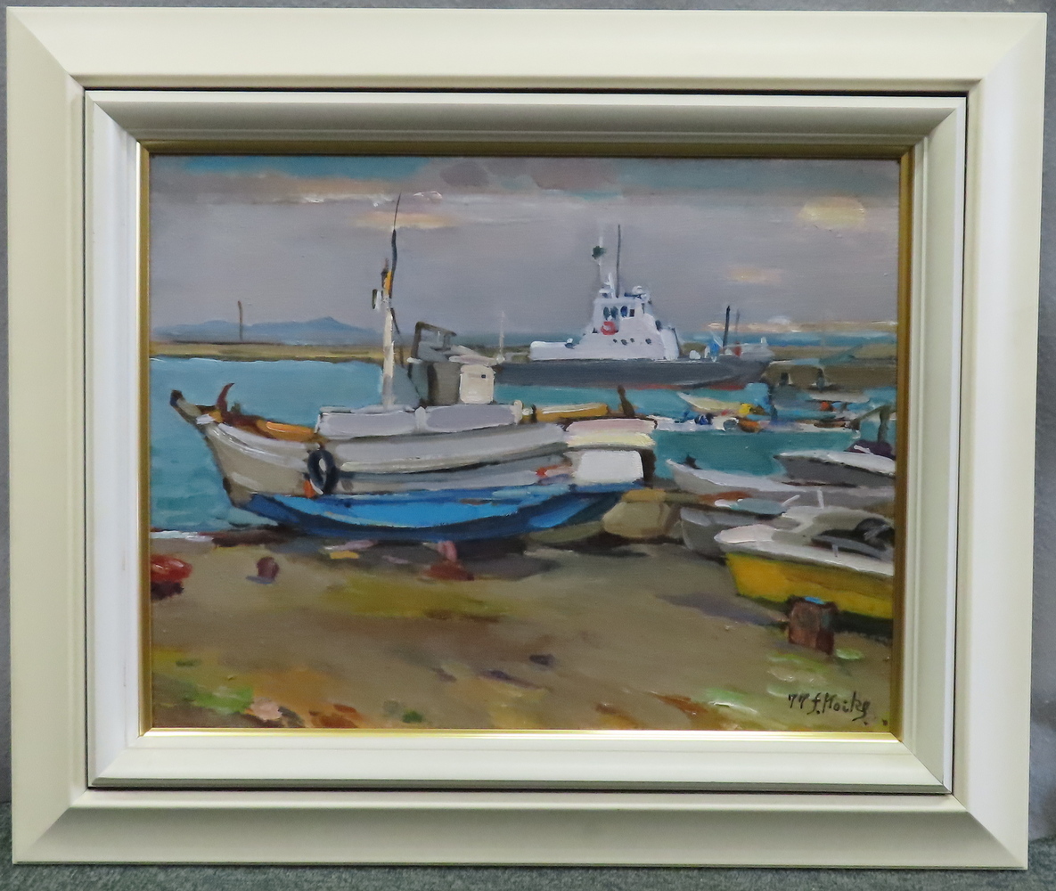 【こもれび】　油絵★　小池不可止　『伊良湖港』　F6号　漁船　【太平洋画会】