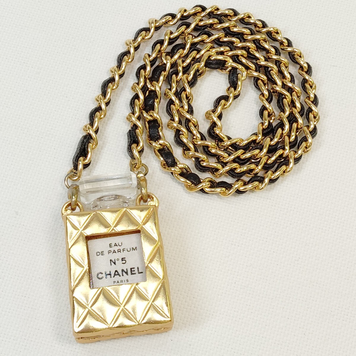 ☆CHANEL シャネル ヴィンテージ マトラッセ No.5 香水 ボトル ネックレス レザーチェーン ゴールドカラー EDP オードパルファム 残8割