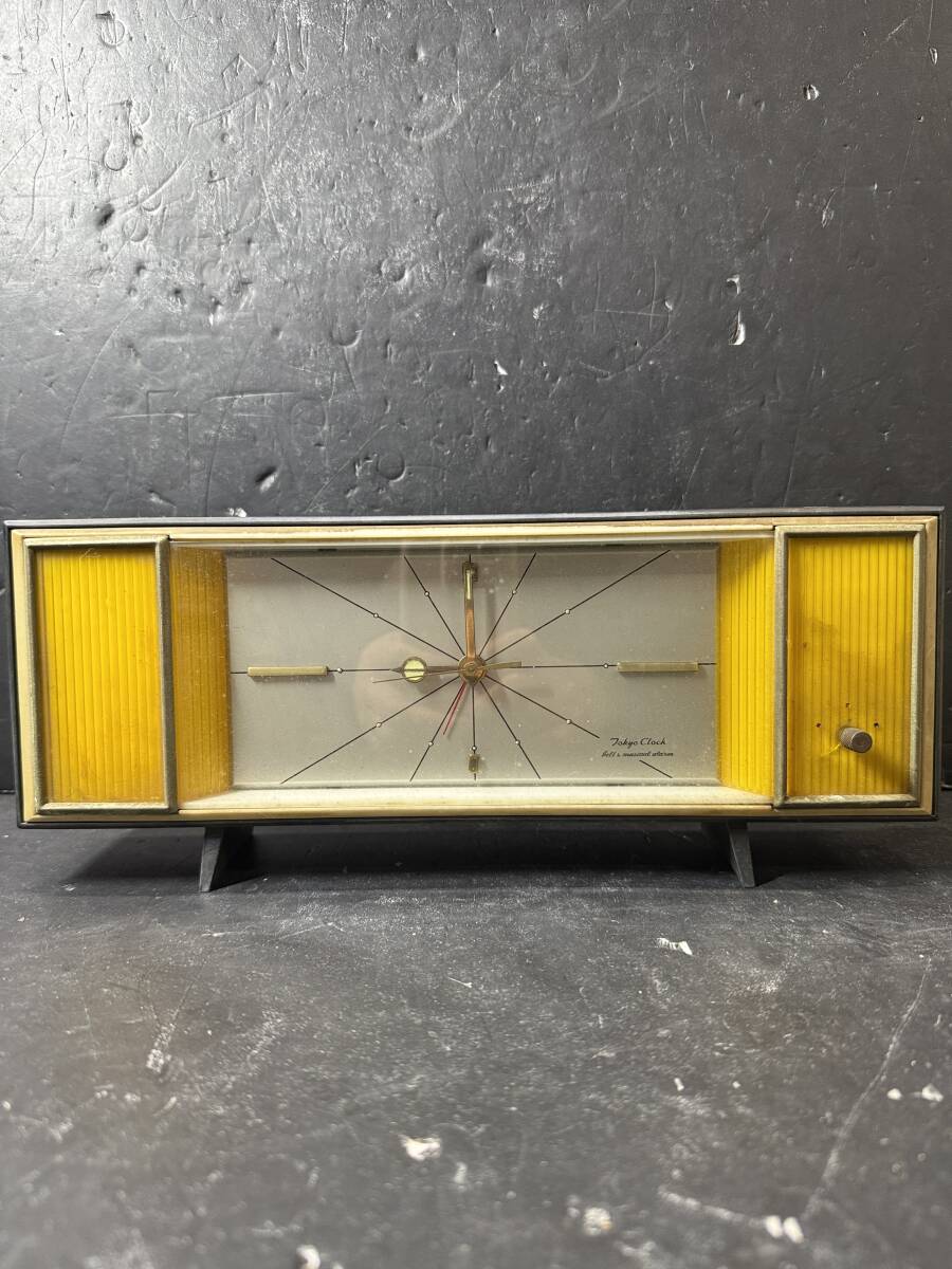 ★コレクター必見 東京時計 TOKYO CLOCK 手巻き 置き時計 ジャンク 昭和レトロ オルゴール付き コレクション 現状品 Au369