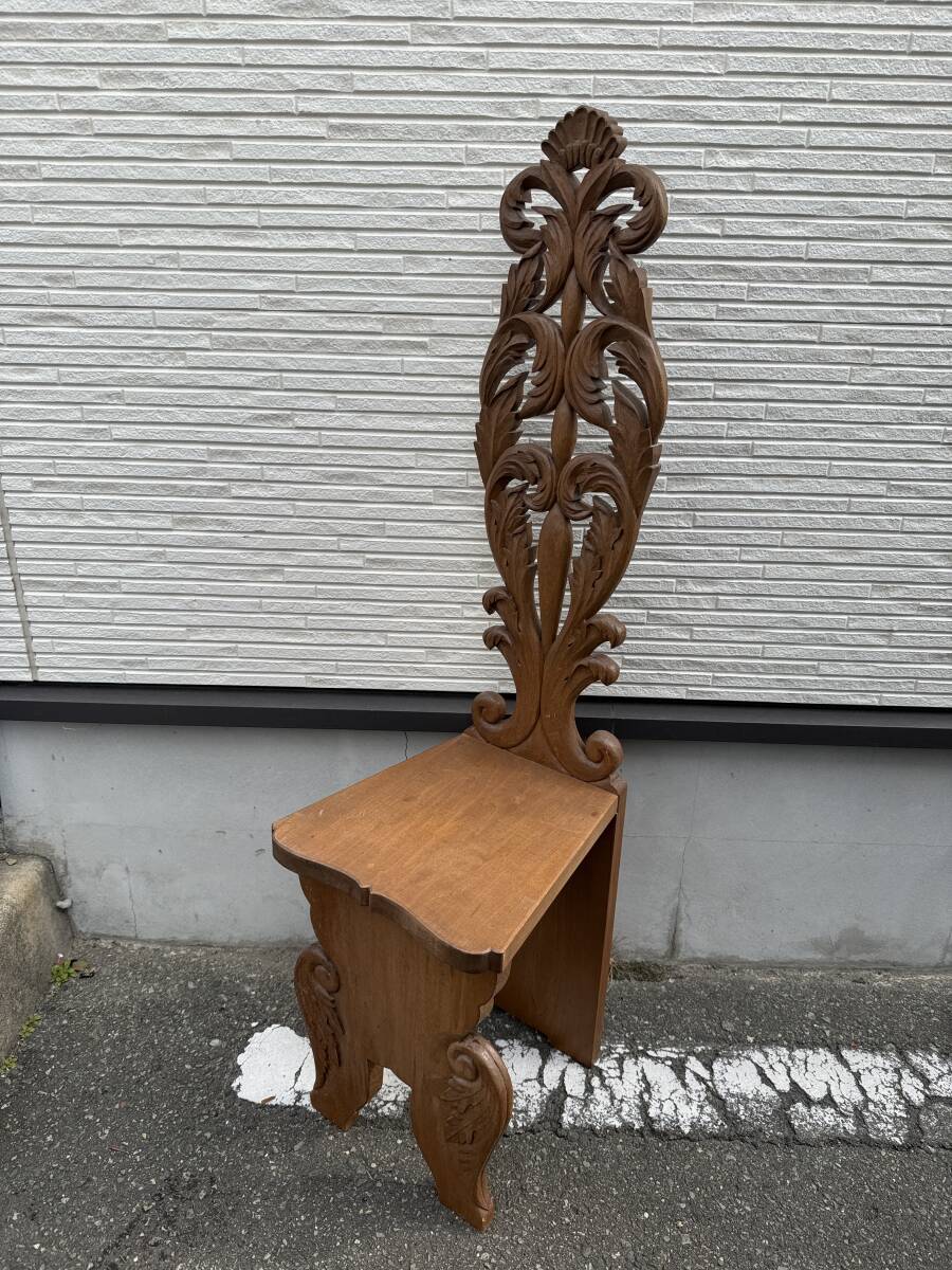 ★コレクター必見 ビンテージ 木製 椅子 チェア 透かし彫り 木彫り 彫刻 木工芸 インテリア 家具 飾り椅子 アンティーク 現状品 Au399
