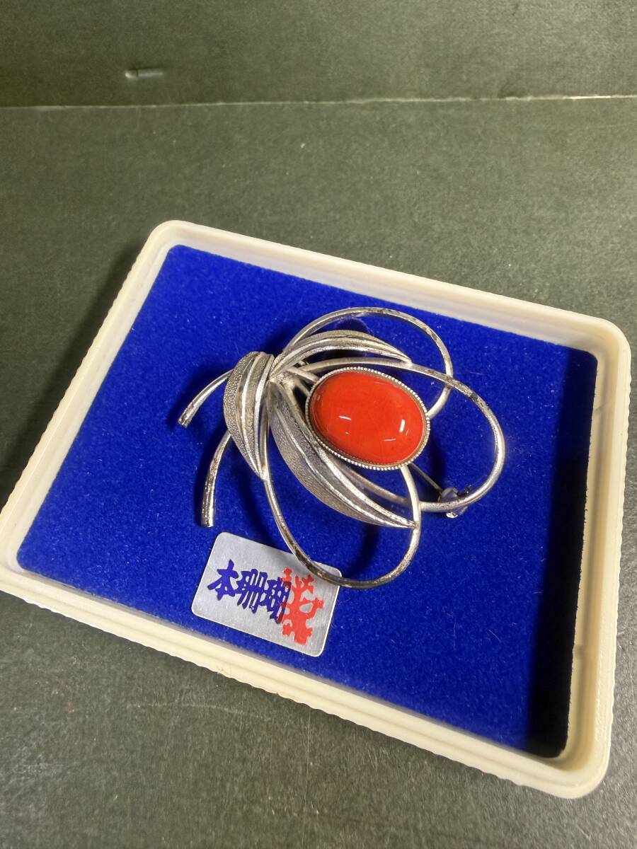 ★コレクター必見 ビンテージ 本珊瑚付 ブローチ サンゴ 赤珊瑚 レディース アクセサリー 飾り コレクション 現状品 Au443