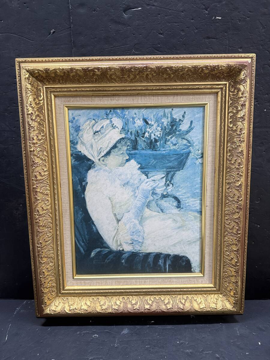 ★コレクター必見 メアリーカサット 「お茶の時間」 F6 木製フレーム 金色 額装 絵画 額縁 アート 作品 飾り コレクション 現状品 Au490