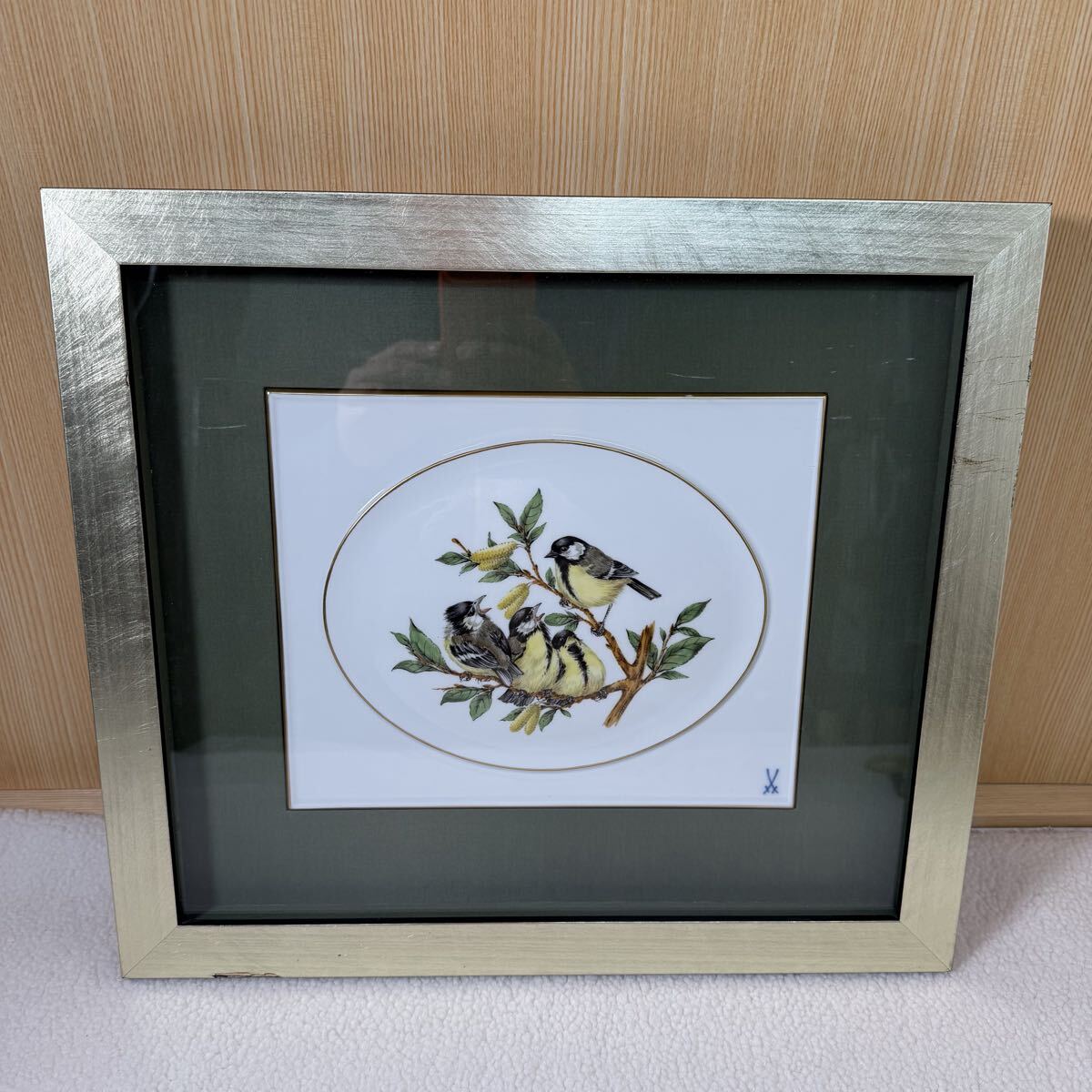 Meissen マイセン 陶板画 小鳥　陶板 画 小鳥 額 付き鳥 花 絵 インテリア 細密画