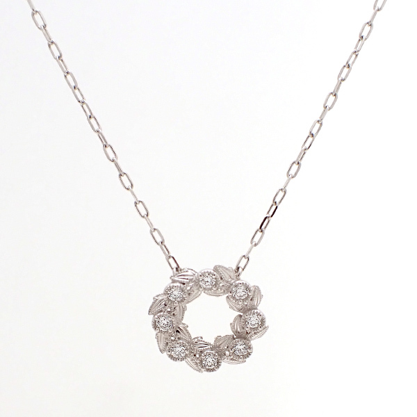 MIKIMOTO K18WG ダイヤ ペンダントネックレス 0.11ct 2.5g サークル型 ミキモト 送料無料 質屋 つじの-260053