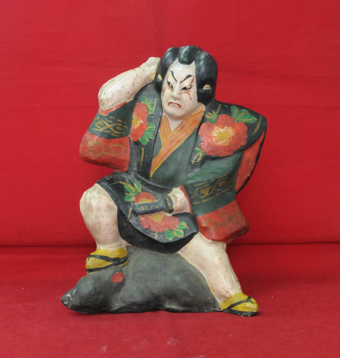 信州 中野土人形 歌舞伎役者 29cm 大型 郷土玩具 土雛 武者人形 彩色人形 古作 時代物 飾り物 民芸 置物