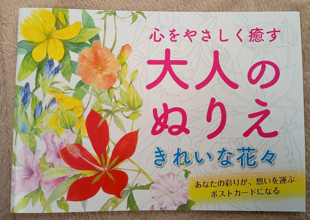 ★送料無料 すぐに発送! ぬりえ ぬり絵【大人の塗り絵 きれいな花々】フラワー 草花 ポストカードに 絵はがき 初心者に 脳トレ 認知症予防