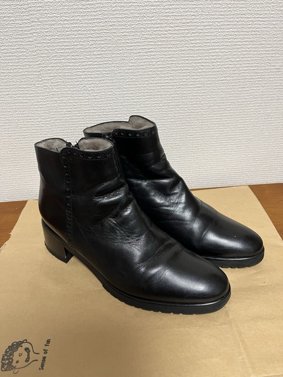 fatte a mano LUCA GROSSI ルガグロッシ　ショートブーツ ブラック 本革 サイドジップ 黒
