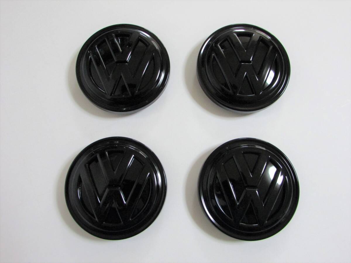 VW フォルクスワーゲン ホイールセンターキャップ グロス ブラック 艶有り 4個セット 65mm ゴルフ ビートル ティグアン パサート