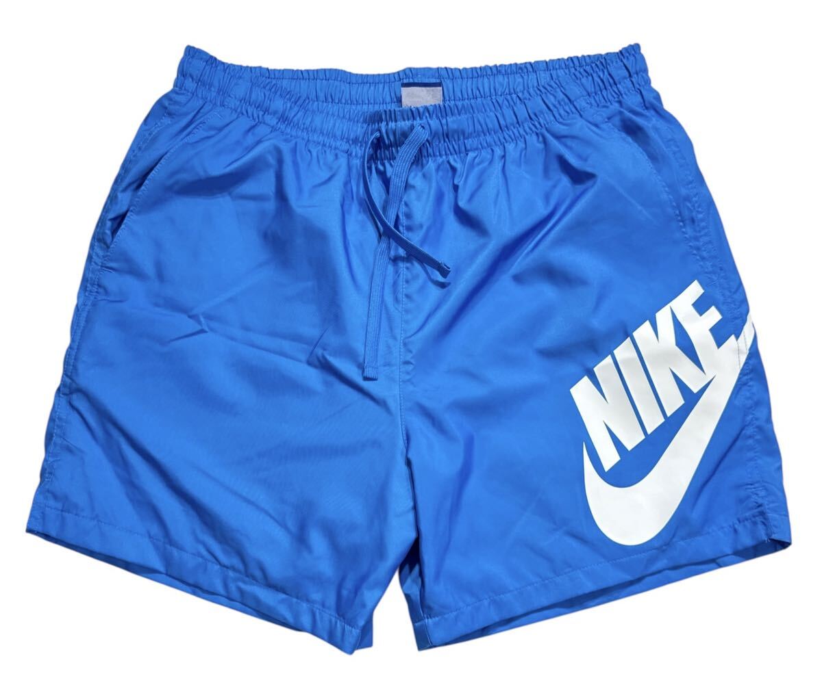 送料無料 ○ NIKE ナイキ ○ ビッグ ロゴ スウッシュプリント ナイロン ショート パンツ ブルー XL