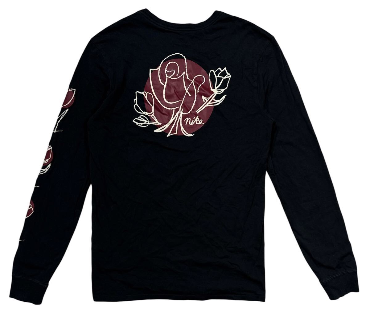 送料無料 ○ NIKE SB ナイキ エスビー ○ スリーブ バック グラフィック 薔薇 バラ プリント 長袖 Tシャツ ロングスリーブ ロンT ブラックM