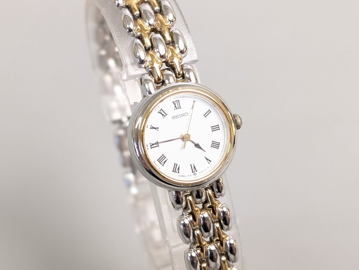稼働品 SEIKO セイコー 1F21-0A30 ローマン ホワイト文字盤 3針 クォーツ ラウンド レディース 腕時計 アンティーク RS-923K/000