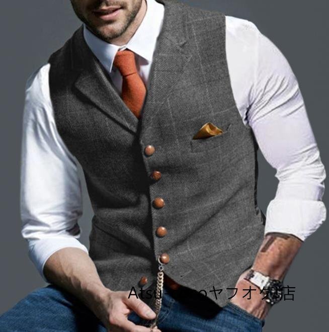 スーツベストメンズ ビジネス ジレ 結婚式 フォーマル カジュアル 紳士 通勤　チェック柄 ☆4色/S~3XL選択/1点