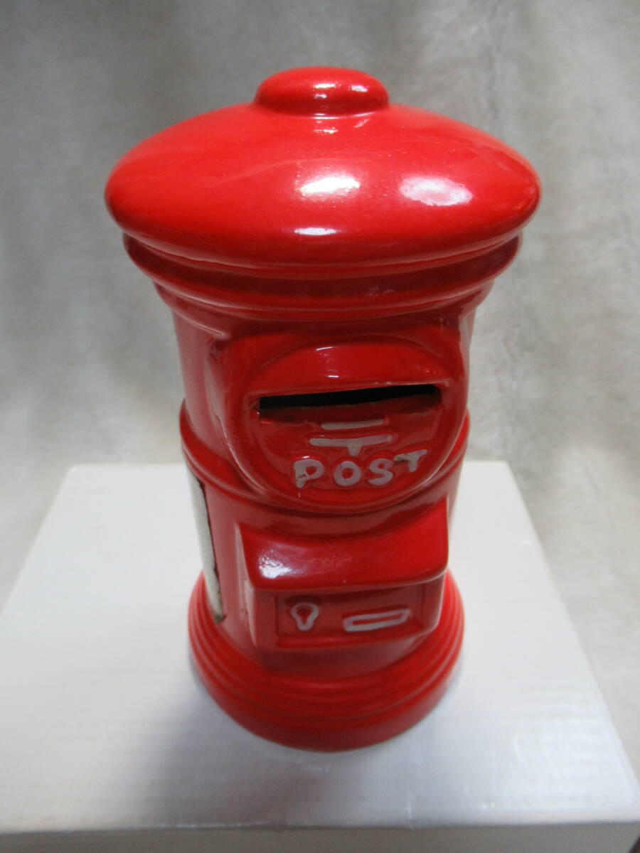☆郵便ポスト型貯金箱 ポストバンク 昭和レトロ 置物 陶器製　ＵＳＥＤ　☆　
