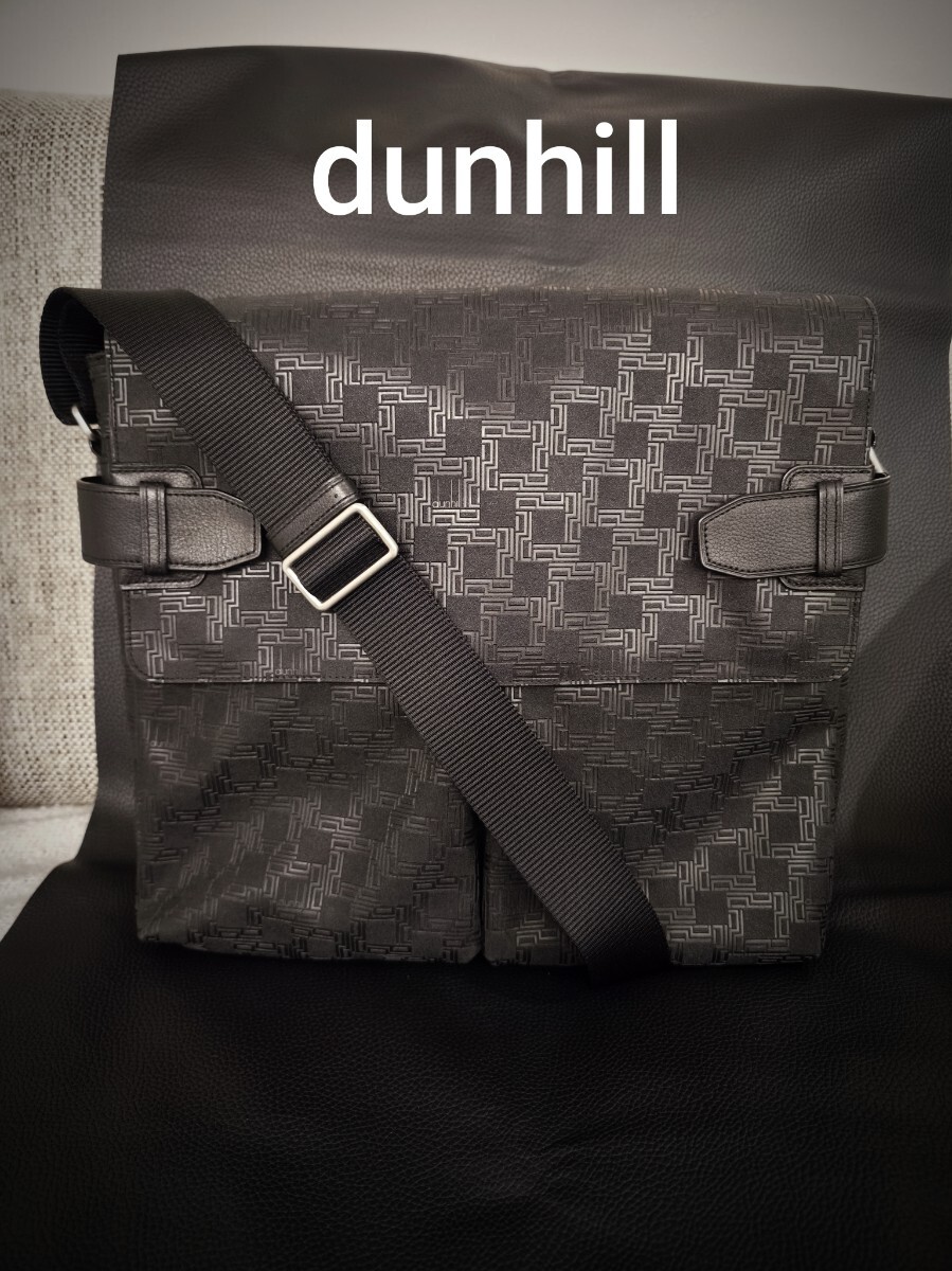 美品 dunhill ダンヒル ショルダーバッグ レザー ブラック メッセンジャーバッグ ディーエイト 斜め掛け 肩掛け 黒　ボディバッグ　重厚感