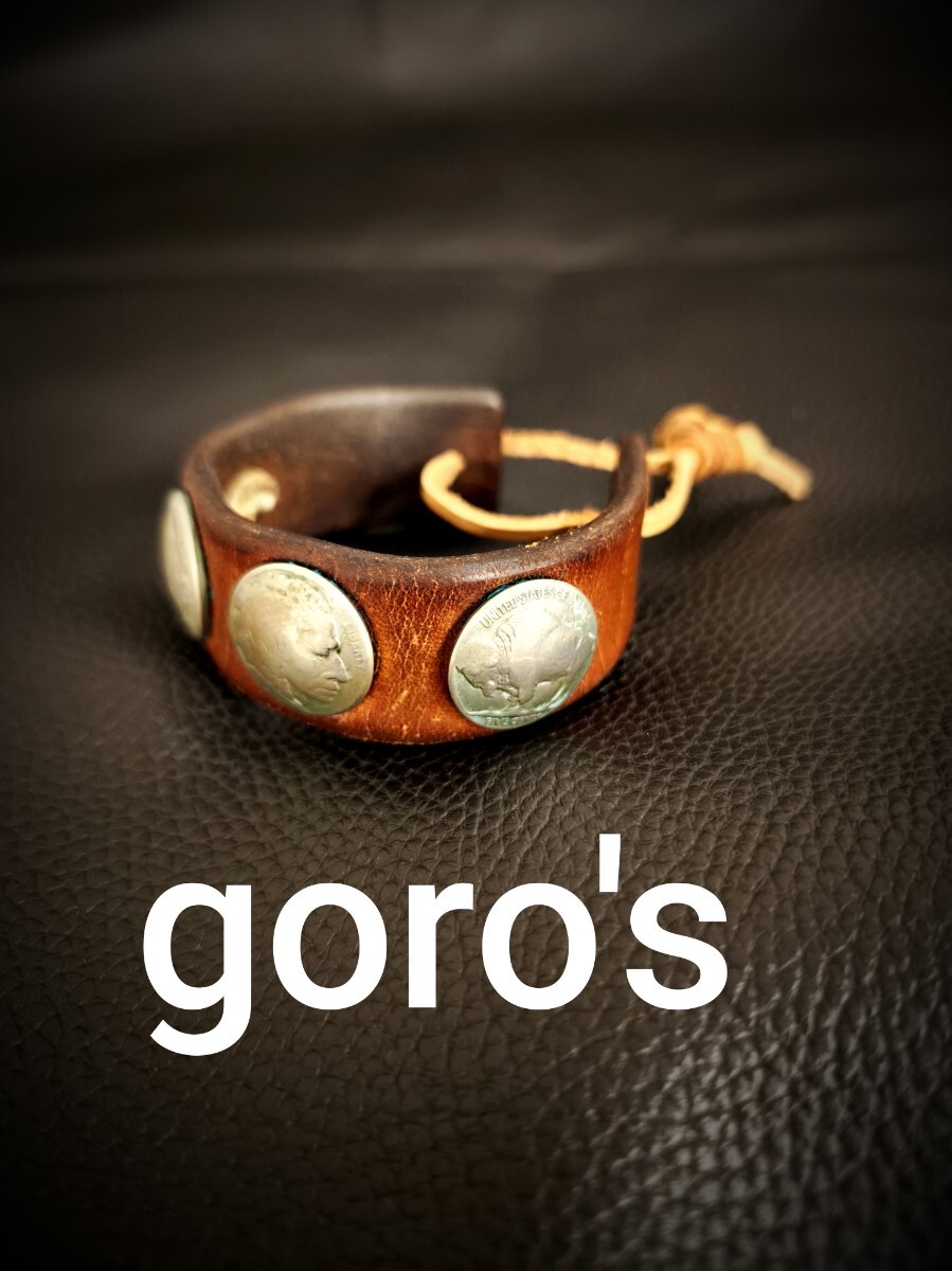 良品 goro's ゴローズ ブレスレット レザー コンチョ バングル ハンドメイド 牛革 バッファロー イーグル フェザー　本物　高橋吾郎