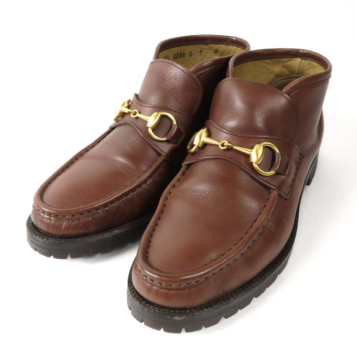 GUCCI オールドグッチ ホースビット カーフレザー ショートブーツ サイズ7 約24.0cm マロン ダークブラウン レディース モカシン