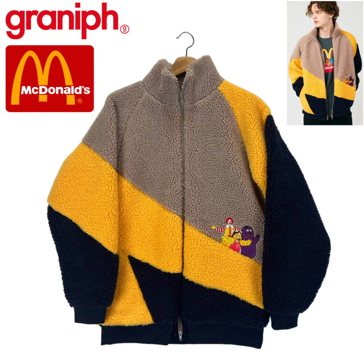 【名作】美品!! graniph マクドナルド フレンズ2 ボアブルゾン サイズM ボアジャケット McDonald's グラニフ フリース コラボ