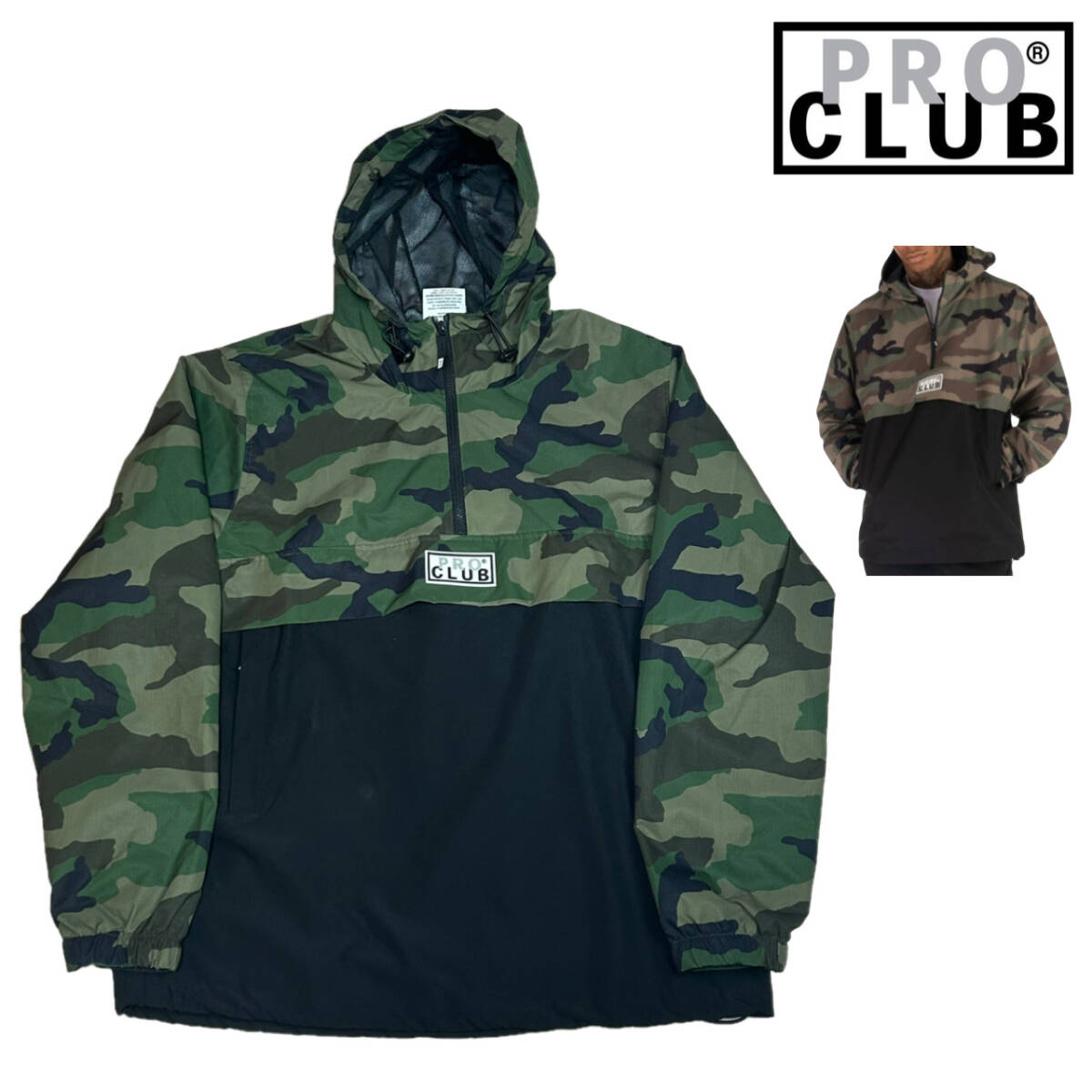 【定価1.9万】美品 ボックスロゴ PRO CLUB ANORAK OUTERWEAR サイズL プロクラブ アノラック 迷彩 カモ BOX LOGO ウインドブレーカー