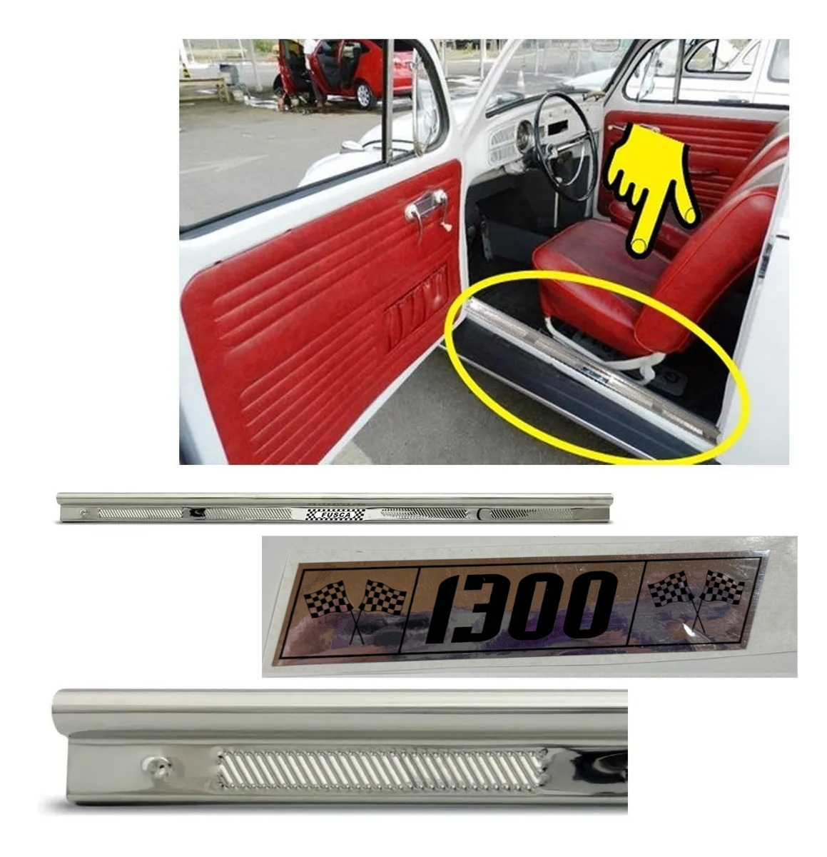 ペア ２個セット ドア シル スカッフ プレート スムース ガード アルミニウム製 1300接着剤付き 空冷ＶＷ VW T1 ビートル