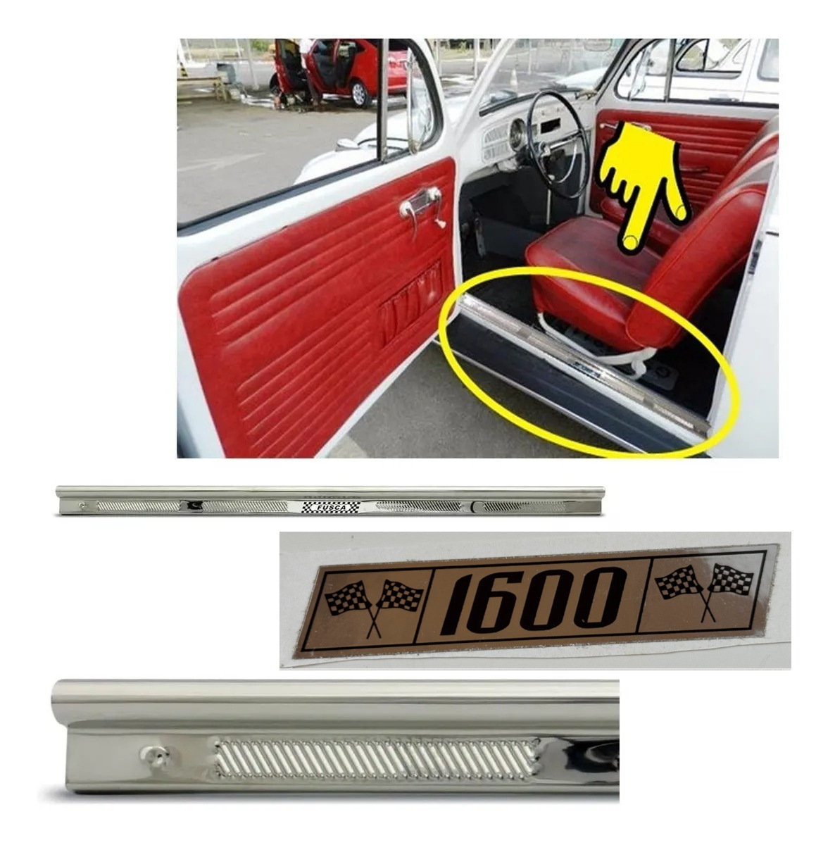 ペア ２個セット ドア シル スカッフ プレート スムース ガード アルミニウム製 1600接着剤付き 空冷ＶＷ VW T1 ビートル